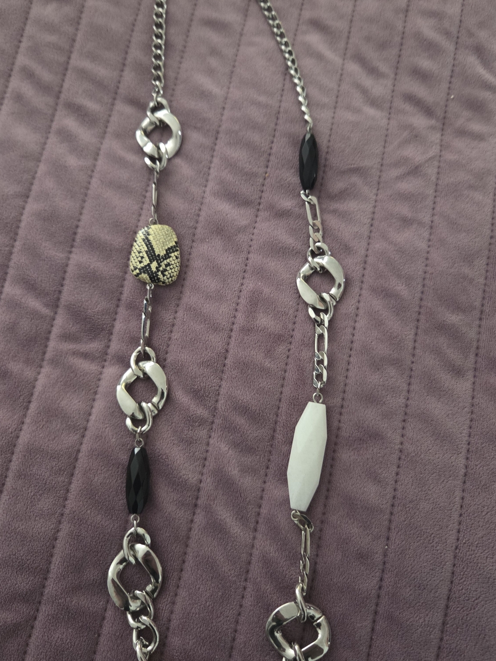 White House Black Market Silver Chain Necklace with Black and Cream Accents
